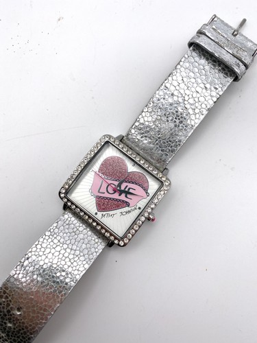 Betsey Johnson Womens Watch White Dial Silver Tone Bracelet Crystal Bezel Heart Betsey Johnson White Wristwatches | eBay main image 3