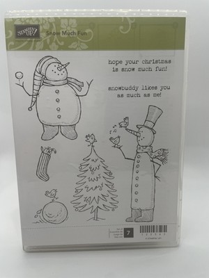 Stampin Up SNOW MUCH FUN Stamp Set Snowman Snowball Bird Tree Stocking Christmas