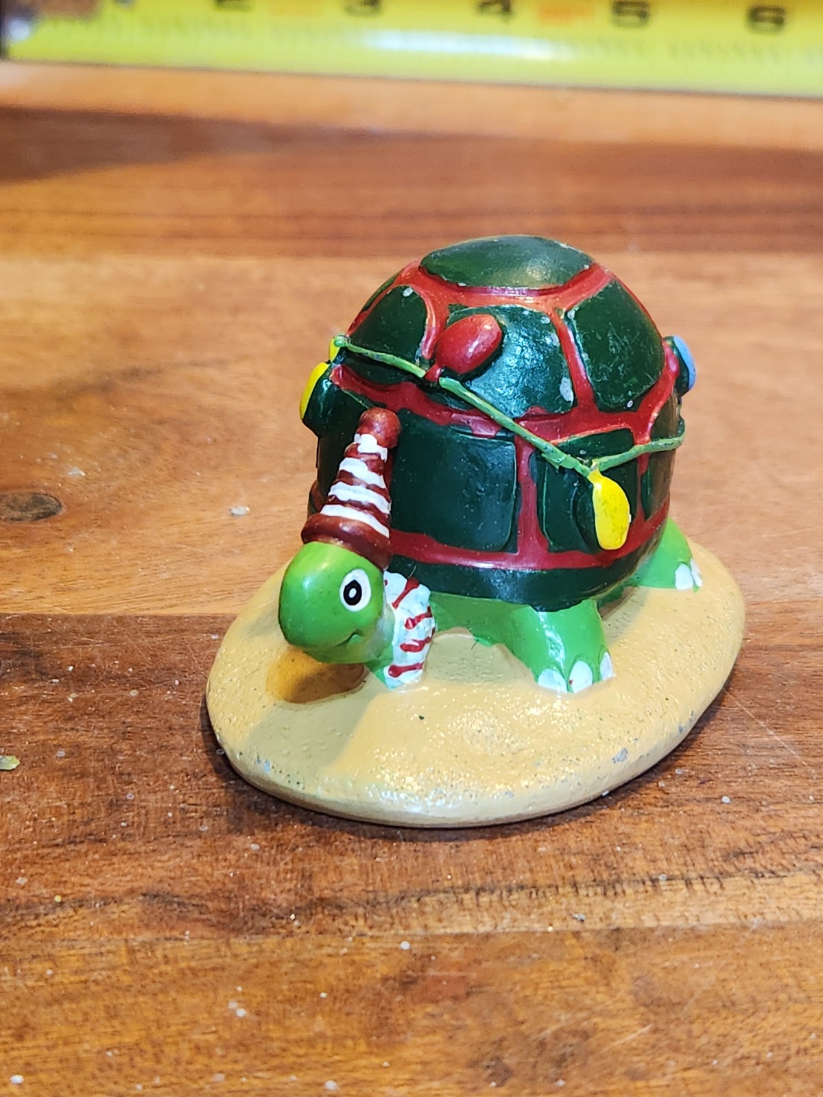 Vtg Christmas Turtle Figurine with Holiday Light Resin Unmarked Seasonal Decor