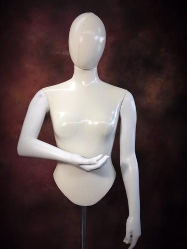 Female Mannequin White Dress Form head & Arms on Adjustable Rolling Taylor Stand