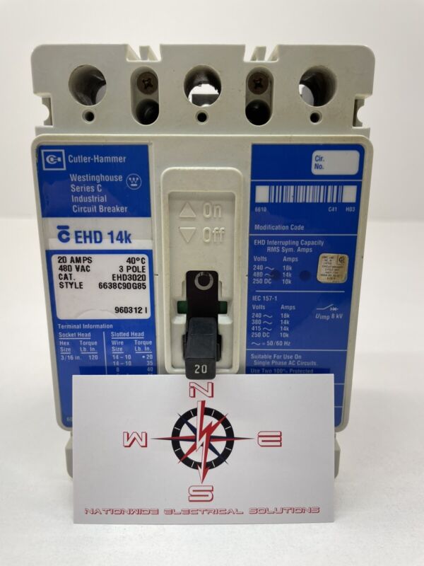 Cutler Hammer | Westinghouse EHD3020 Circuit Breaker 20Amp 3-Pole 480VAC