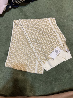 Michael Kors Scarf MK Cream And Gold LOGO PRINT NWT One Size