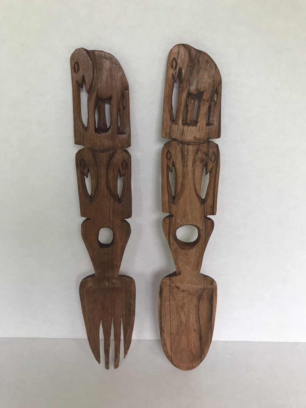 Elephant Fork and Spoon Salad Serving Set rustic handcrated wood Elephants