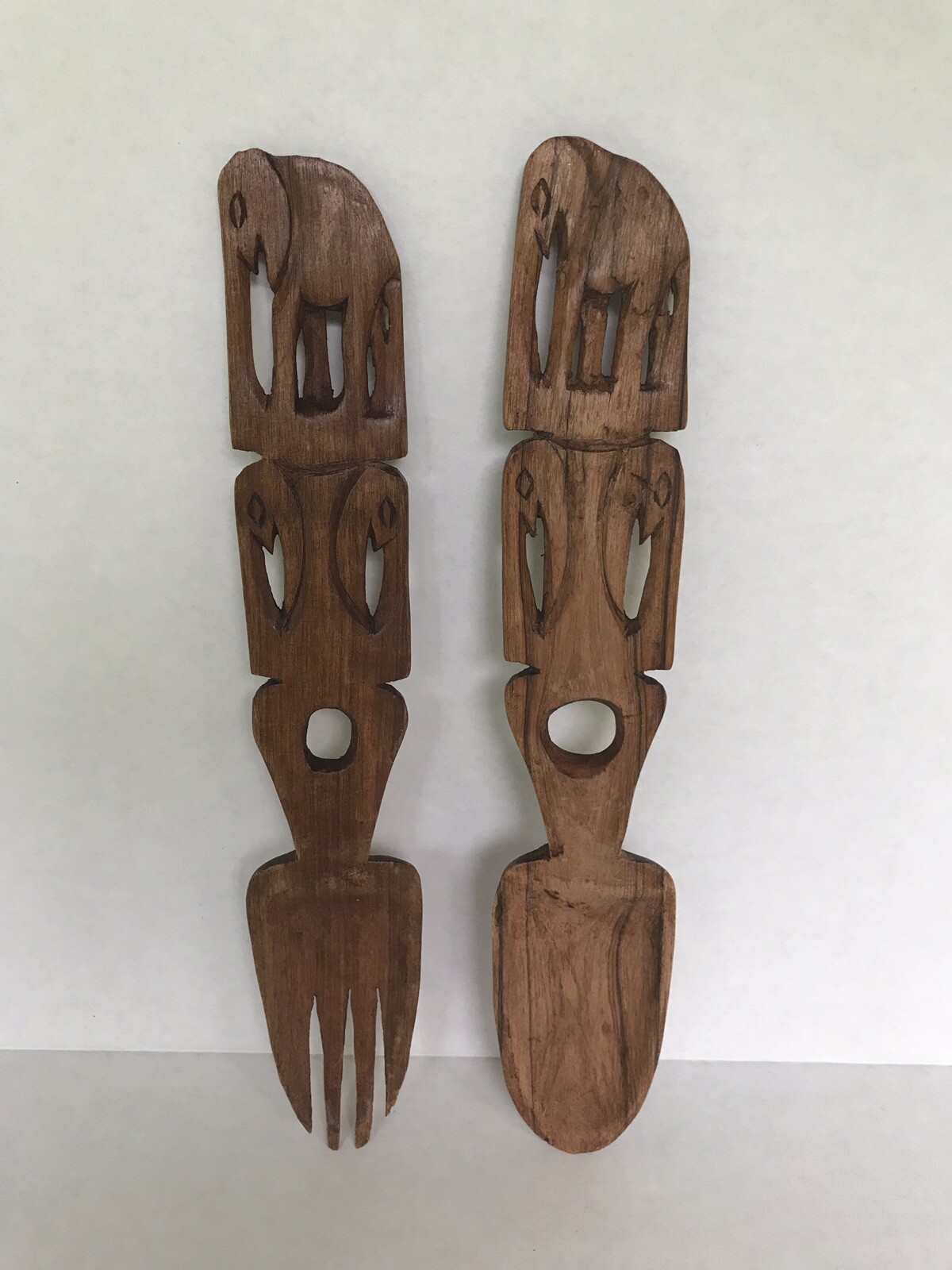 Elephant Fork and Spoon Salad Serving Set rustic handcrated wood Elephants