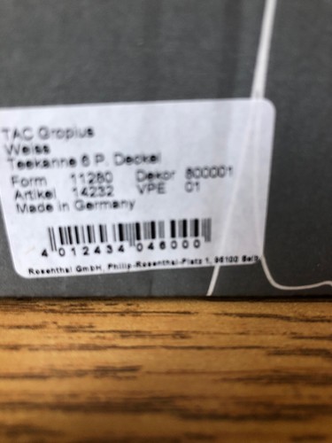 Rosenthal Studio Line, GROPIUS White Gloss Finish, Lid for Tea Pot