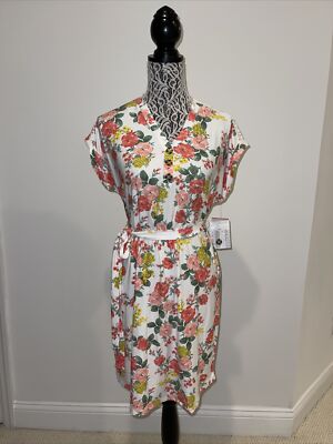 Bobbie Brooks Dress Size L Floral  Stretchy Lace Insert Upper Back Roses New