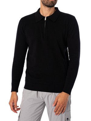 CAPO Men's Egyptian Cotton Longsleeved Zip Polo Shirt, Black