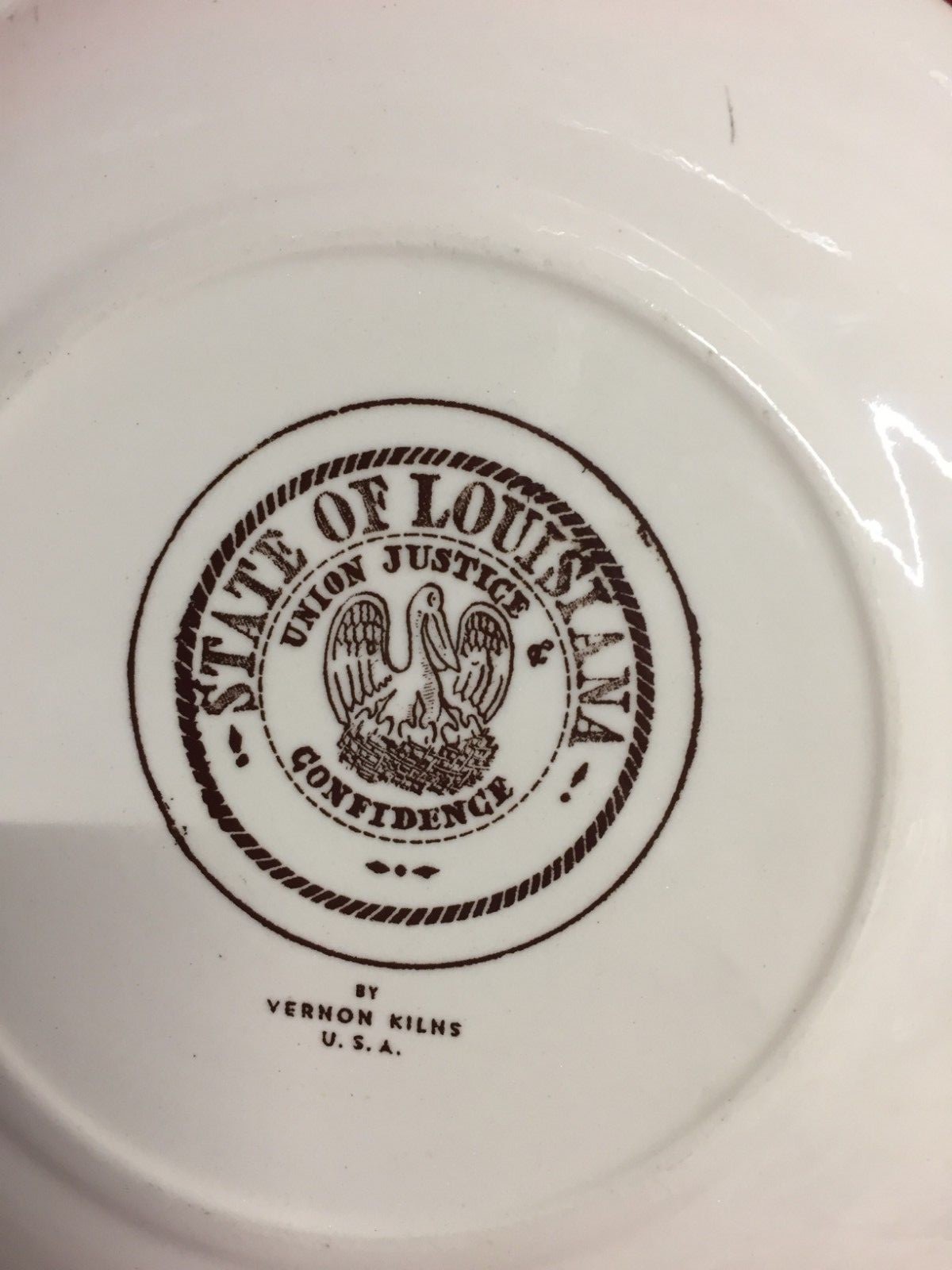 Vintage Louisiana State Plate Vernon Kilns Union Justice Confidence Collectible