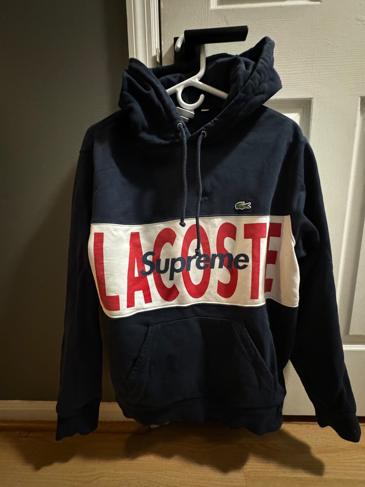 Supreme x Lacoste Logo Panel Hoodie Sweatshirt Light Blue Size