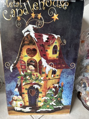 Costco Christmas Metal Candlehouse w/ 3 Candle Holders Votive with Snowmen