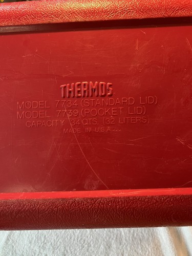 Vintage Thermos Red 34 Quart Cooler Ice Chest with Lid Made in USA Model 7734