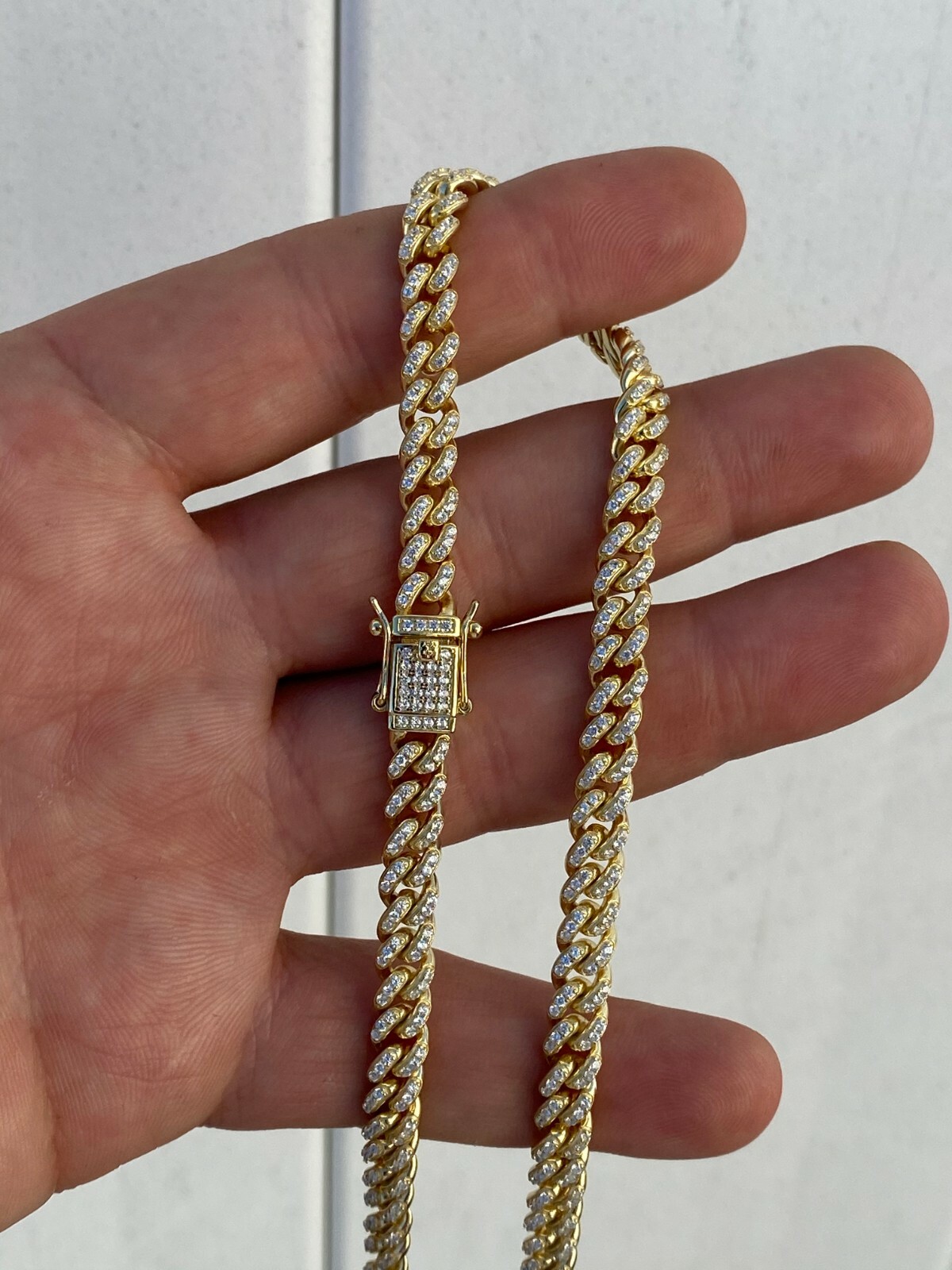 Pre-owned Silver 6mm Miami Cuban Iced 14k Gold Plated Solid 925  Chain Necklace Men Ladies