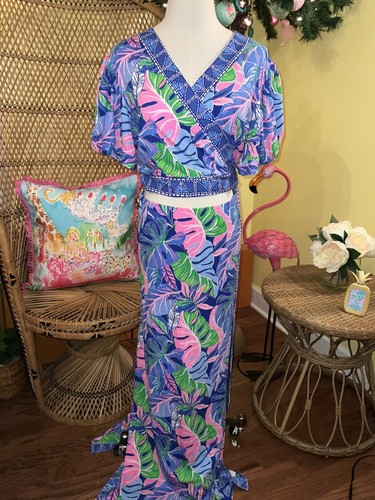 Pre-owned Lilly Pulitzer Sailynn Maxi Set Beleaf In Yourself $258 Size Xl In Multicolor