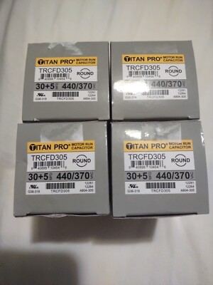 Lot of 4 Titan Pro TRCFD305 Run Dual Capacitor 30+5 MFD 440/370 Volts Round HVAC