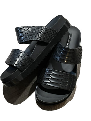 Melissa Women Shoes 8 Black Mule Baja East Sandal Slide Animal Snake Pattern
