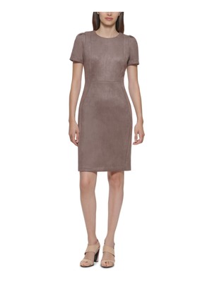 CALVIN KLEIN Женское коричневое приталенное платье-футляр с рукавами-пуфами Petites 12P