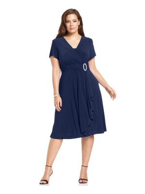 R&M RICHARDS Womens Navy Cascade Padded Lined Short Sleeve Dress Plus 16W
