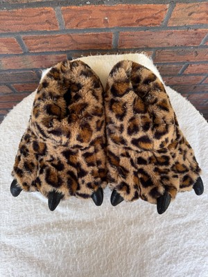 Plush Leopard Print Slippers 9-10 Giant Toenails House Shoes Cosplay Fun Animal