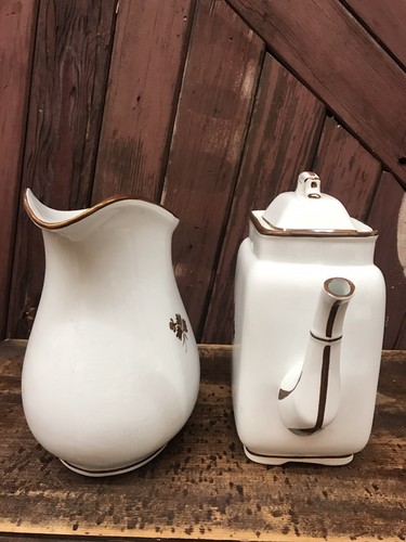 Meakin Anthony Shaw England Stone China Copper Leaf Teapot Pitcher Sugar Bowl