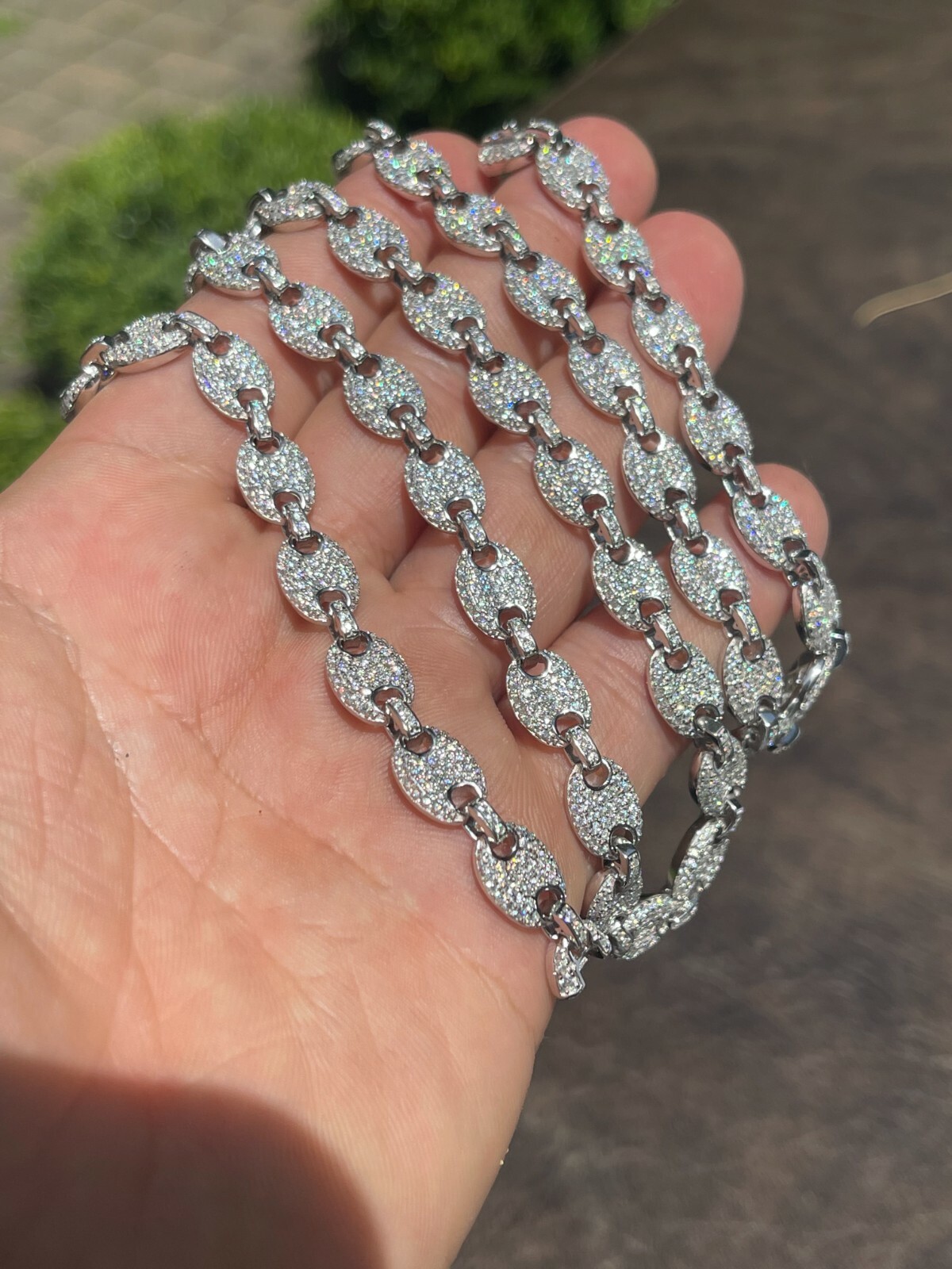 Pre-owned Silver Puff Gucci Link Chain Out Iced Moissanite Pass Diamond Test 925  8mm Thick