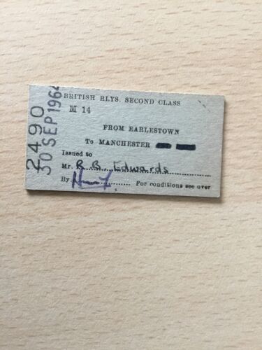 B, R, B,  Railway. Ticket,  (. Earlestown. To. Manchester,  64,  )