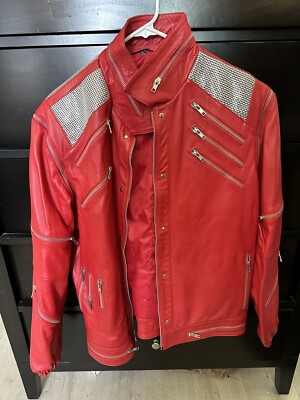 Michael Jackson Beat it ''MJ Beat it'' Real Leather Jacket with real metal mesh XL