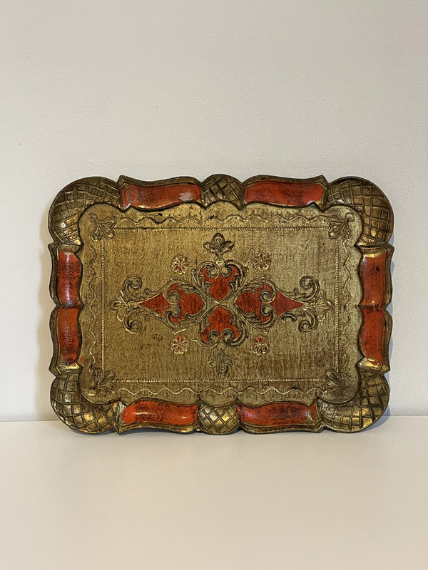 Plateau Venitien Florentin Italien Orange DorÃ© Vintage Ancien Deco