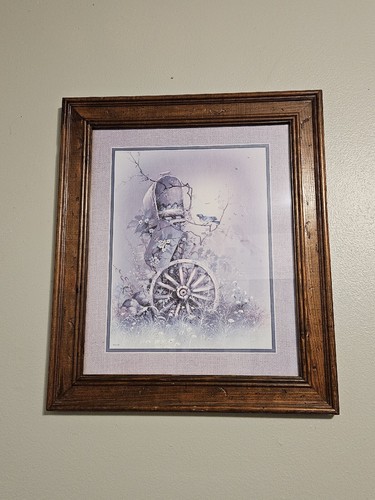 Bernard Picture Company Mailbox Wagon Wheel Bird Nest Framed Under Glass