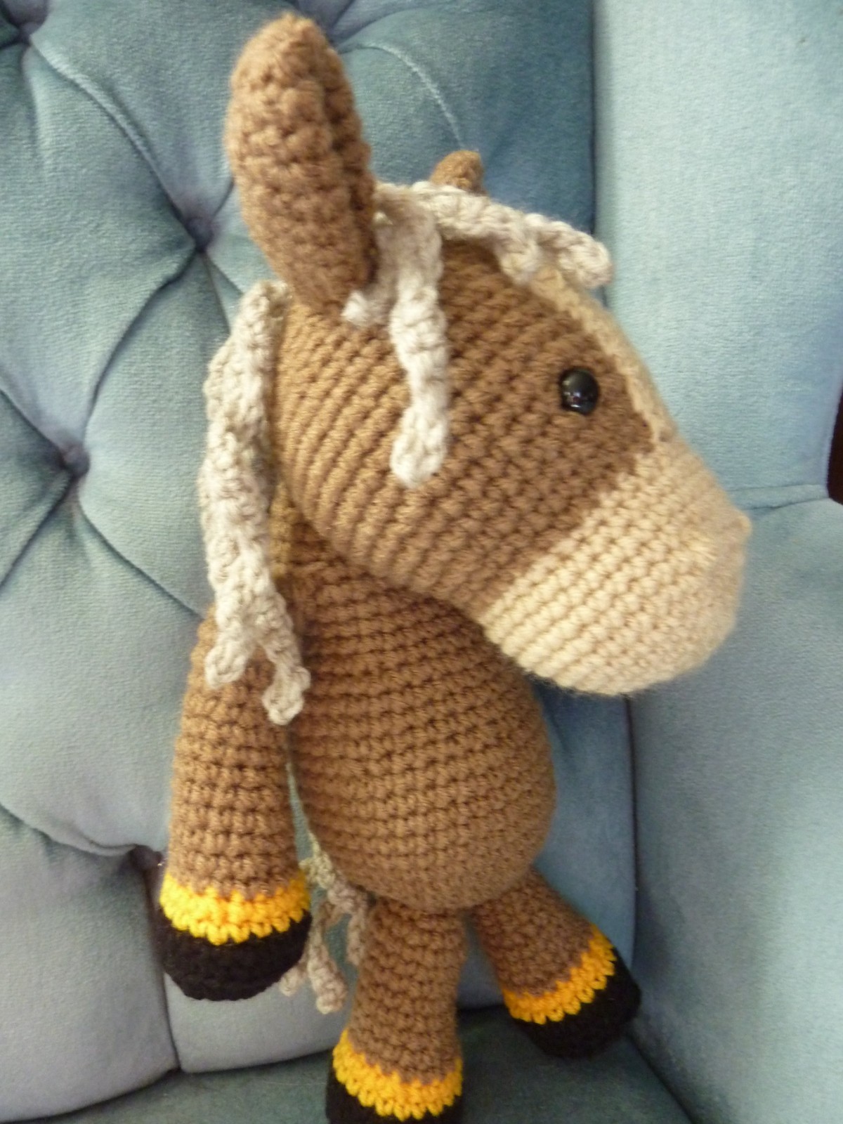 Handmade Crochet Light Brown Horse Buff Mane Stuffed Animal Toy