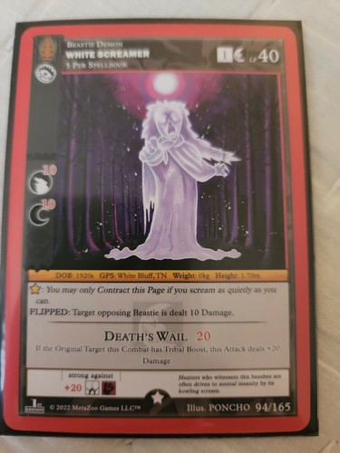 METAZOO CCG: 1ST. EDITION WHITE SCREAMER 94/165 WILDERNESS RARE