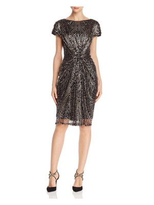 

TADASHI SHOJI Женское черное сетчатое платье-футляр с короткими рукавами ниже колена, Черный
