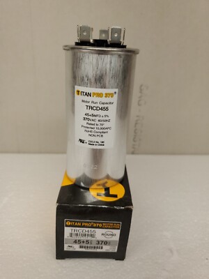45+5 MFD TITAN PRO 370  TRCD455 HVAC Round Motor Run Capacitor 45/5 MFD  370VAC