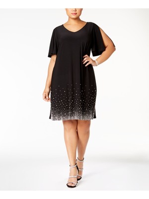 

MSK Женское праздничное платье свободного кроя с V-образным вырезом выше колена и бисером, плюс, Черный