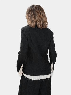 Pre-owned Baci Embossed Jacket With Ruffles In Black - Size S
