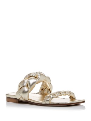 Женские босоножки-слипоны STUART WEITZMAN из кожи Playa с золотой оплеткой, 7 B