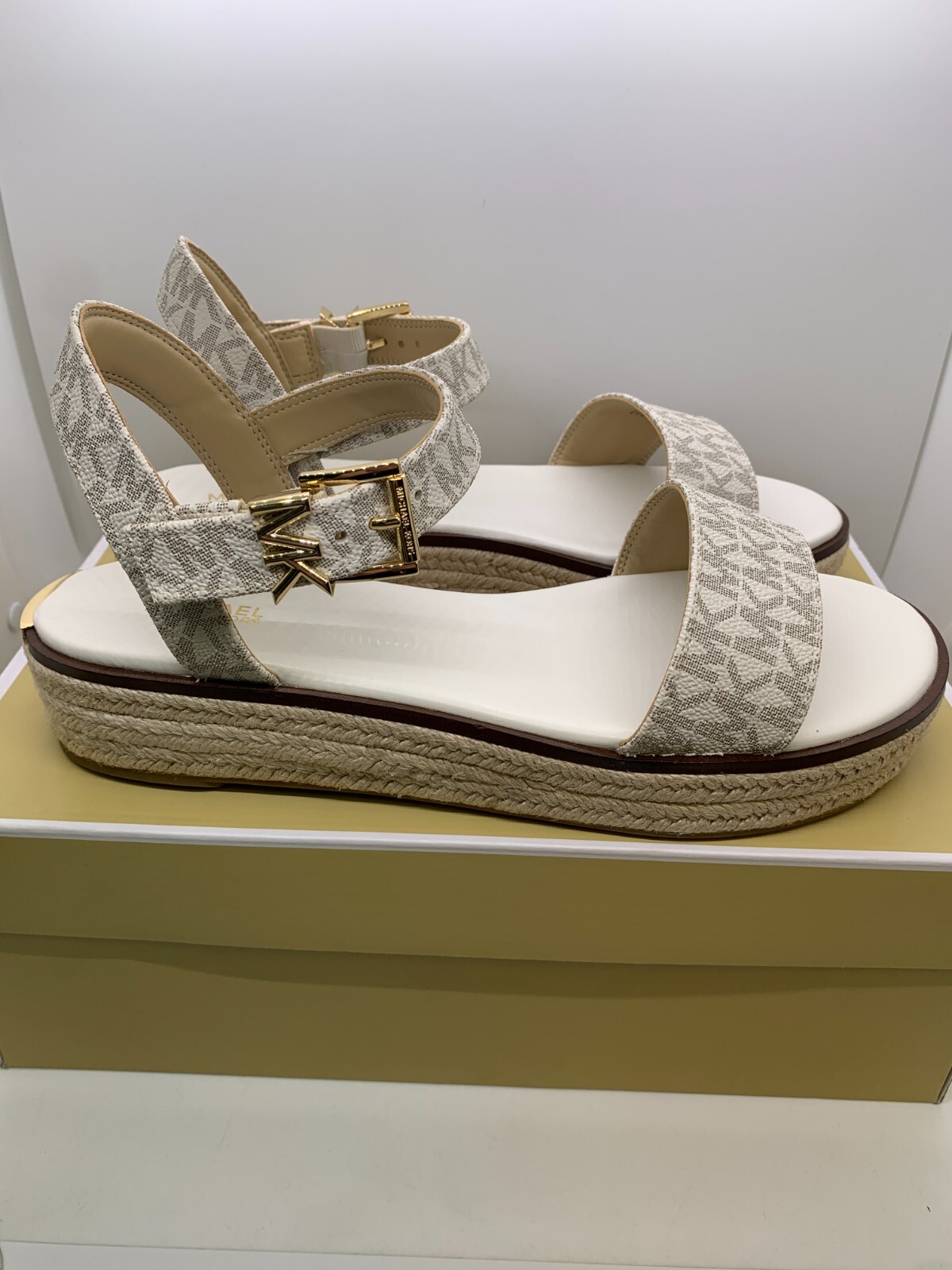 MICHAEL Michael Kors Richie Logo Print Platform Espadrilles Size 10M  Vanilla | eBay Australia