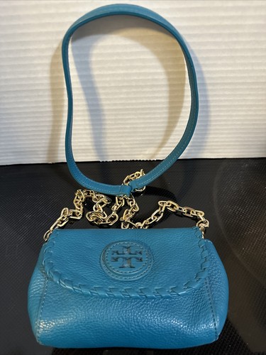 Tory Burch Leather Teal Blue Bag Chain Leather Crossbody