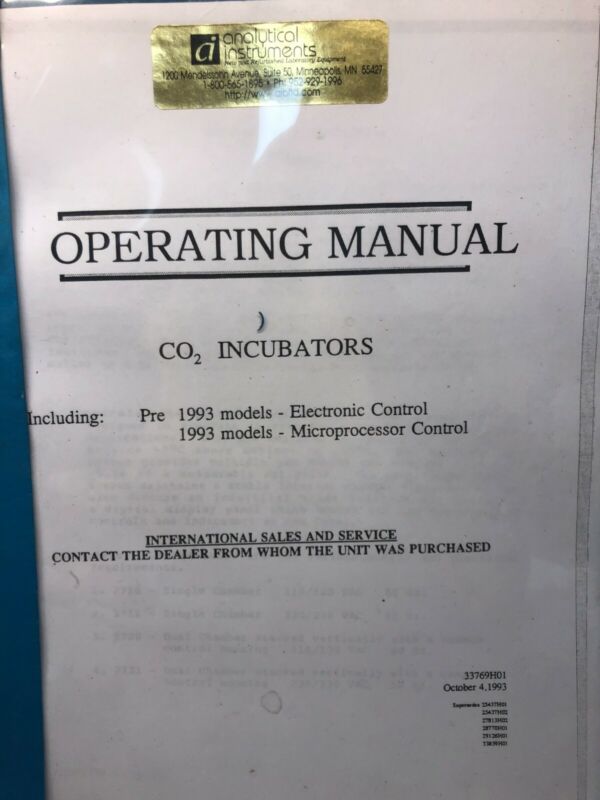 Analytical Instruments Co2 Incubators Operating Manual - Pre 1993 Models
