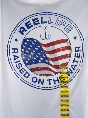 REEL LIFE Men's White Shirt Size Medium UPF 50 Light Weight Sun Ray Defender NWT