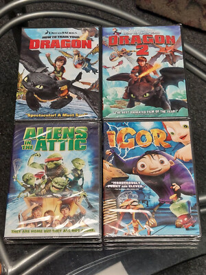 4 Kids DVDS How To Train Your Dragon 1 & 2 Aliens In The Attic IGOR Brand NEW