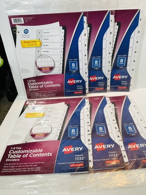 AVERY (11132) LOT Of 6 NEW Sets 1-8 Tab Customizable Table Of Contents Dividers
