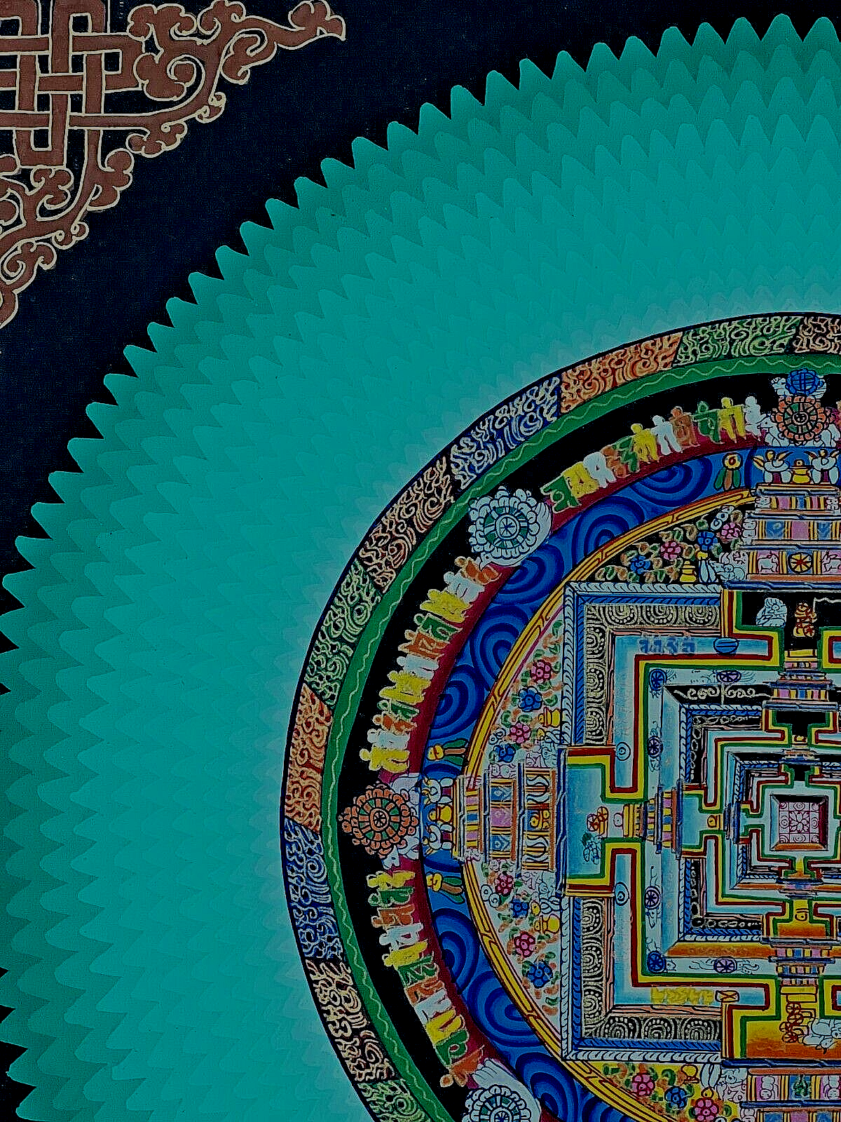 ORIGINAL HAND-PAINTED LOTUS RAINBOW KALACHAKRA MANDALA TIBETAN THANGKA PAINTING