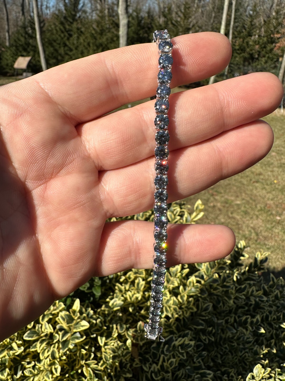 Pre-owned Silver Real Iced Blue Gray Moissanite 5mm Tennis Bracelet 925  Pass Diamond Test