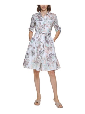 

CALVIN KLEIN Женское платье-рубашка цвета слоновой кости с поясом и пуговицами спереди, завязками на манжетах, Цвет слоновой кости