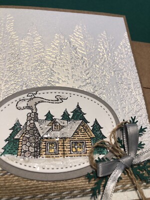 4 Cabin Forest Pines Rustic Retreat Embossed Greeting Cards Stampin Up Kit DIY