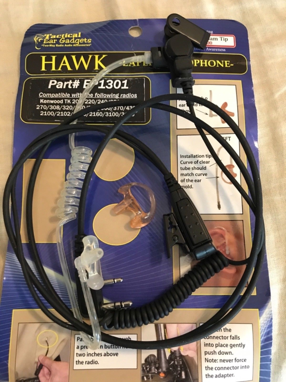 HAWK Police Lapel Mic Earpiece for Kenwood NX TK (See List)