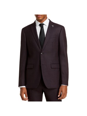 

JOHN VARVATOS Мужской темно-бордовый клетчатый костюм приталенного кроя из смесовой шерсти, отдельный пиджак, Maroon