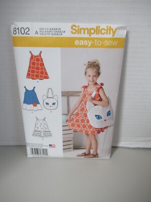 Simplicity  #8102 Sundress  3 Styles & Kitty Tote  SEWING Child SZ  3-8  Uncut