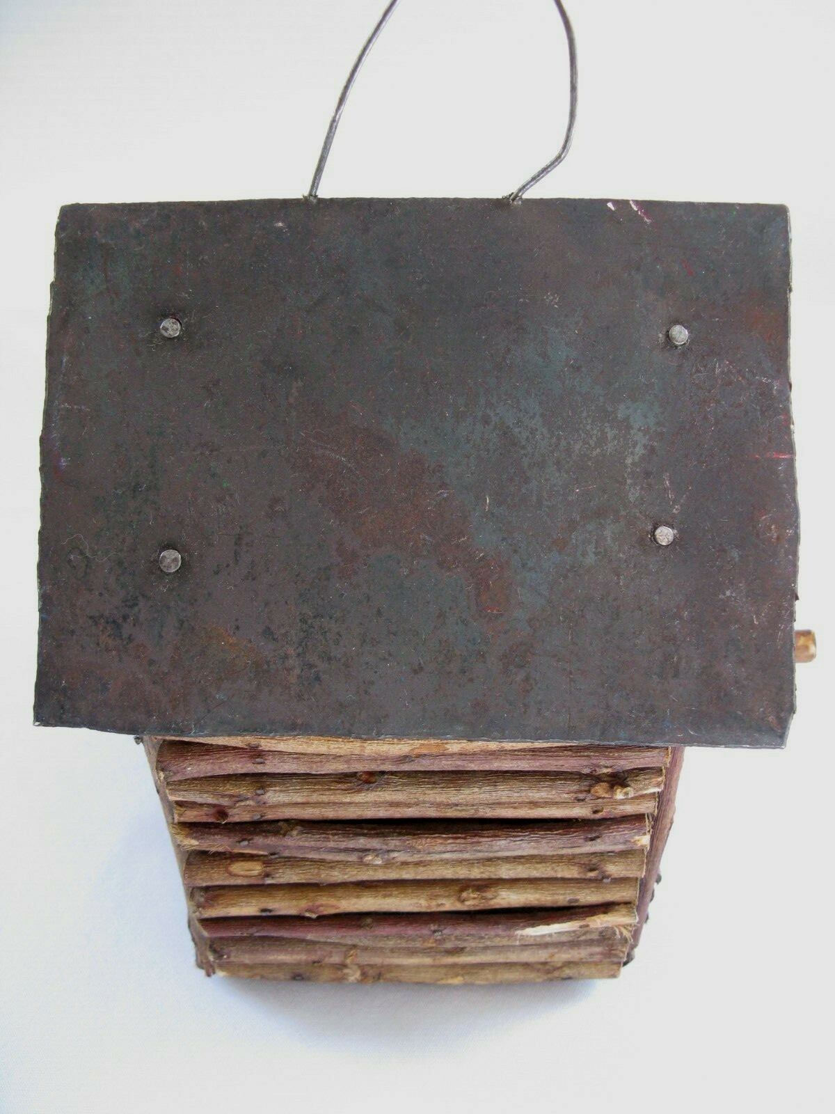 Vintage Handmade Folk Art Birdhouse Primitive Metal Roof