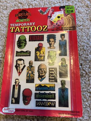 Official UNIVERSAL Studios MONSTERS Temporary Tattooz - Vintage 1990 Just Toys